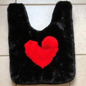 Faux Fur Bag, Black With Red Heart
